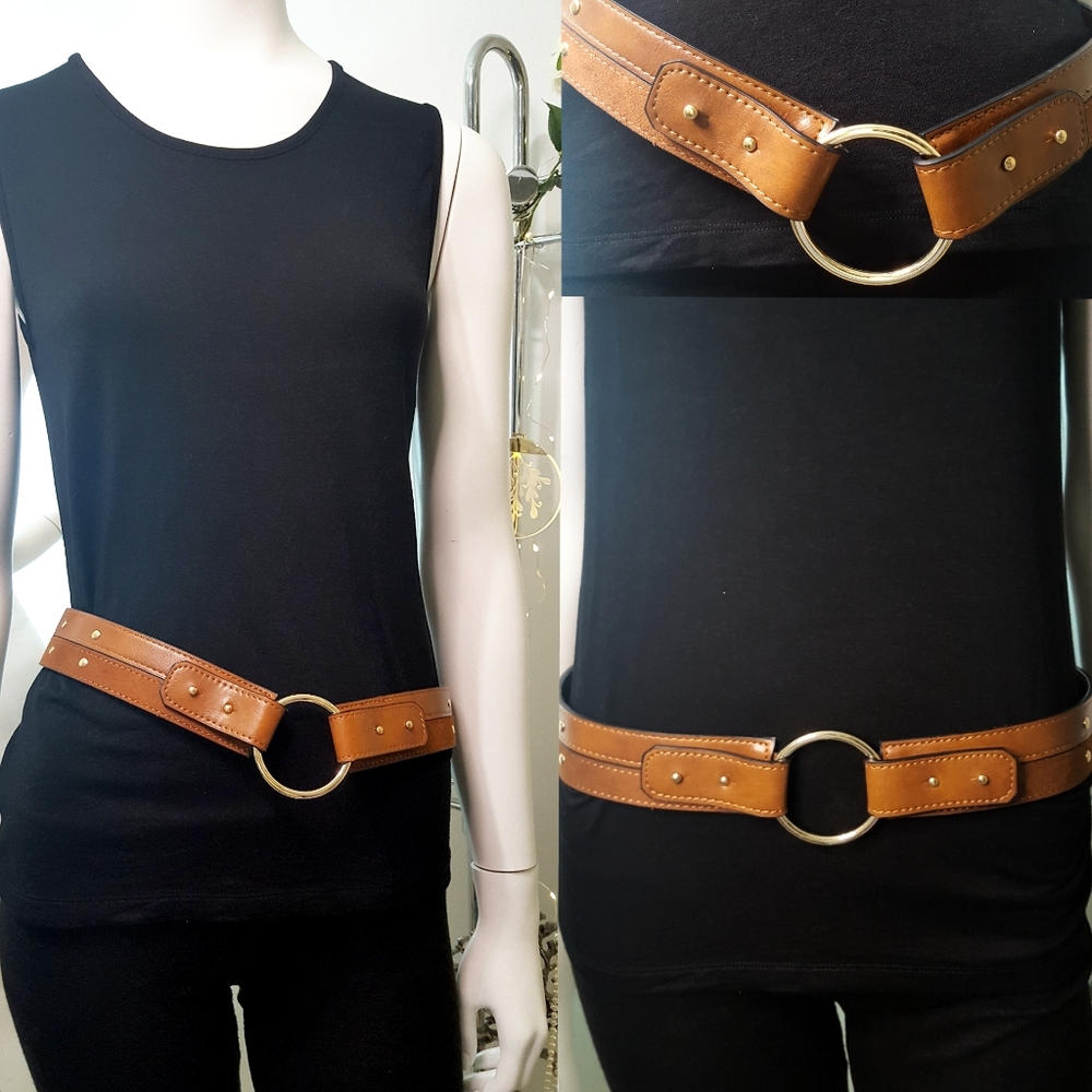 Light Brown Belt🍂Gold💛Thin Round Buckle💛